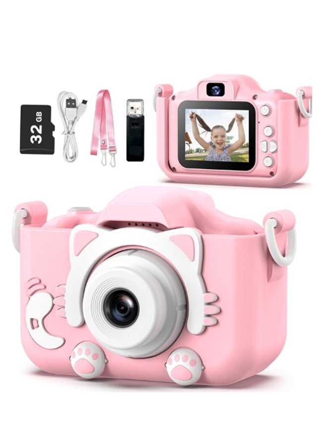 بولوز كاميرا للأطفال من سن6+سنوات للبنات والأولاد، كاميرا فيديو رقمية للأطفال مع غطاء ناعم مزين برسوم كرتونية، أفضل هدية عيد الميلاد وعيد الميلاد للأطفال - تتضمن بطاقة SD سعة 32 جيجابايت - Image 1