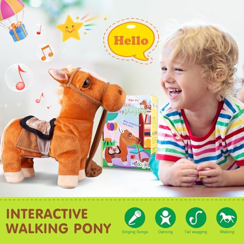 HCdoujoy Brown Walking Pony for Kids Plush Interactive Singing Dancing Musical Realistic Pet Stuffed Animal Shaking Leash Horse Head Buttocks Toy for Boys Girls or Toddlers - Image 5