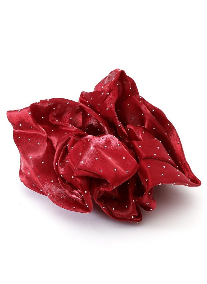 Vogue Hair Accessories - Maroon Satin Fabric Trendy Stylish Pony Tie Scrunchies For Girls And Women (Big Size) - Image 1