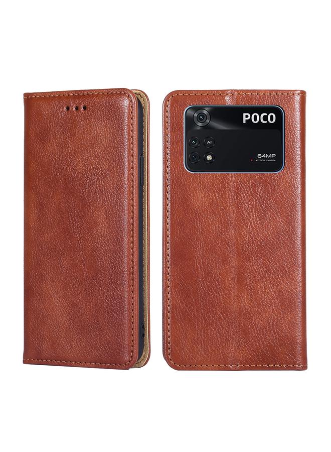 The Bros Case For Xiaomi Poco M4 Pro Gloss Oil Solid Color Magnetic Flip Leather Phone Case