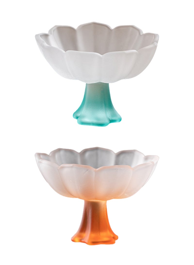 2-Pack of Glazed Pastel High-Footed Cups, High-Footed Tea Cups, Tea Tasting Cups, Scented Cups, Rice Wine And Shochu Cups, Light Luxury And High-Value Host Cups (Orange + Cyan) - Image 1