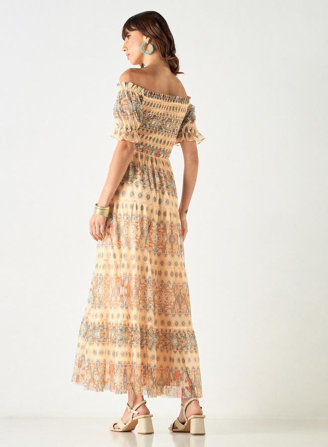 تواكستريمز فستان مكشوف الأكتاف بطبعات وتفاصيل كشكش من تو إكستريمز - Image 3