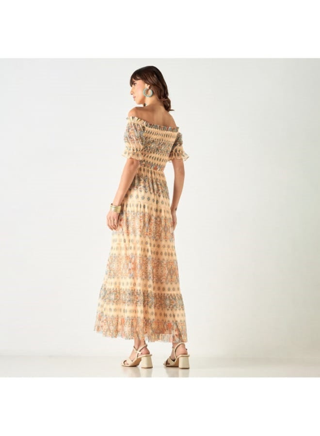 تواكستريمز فستان مكشوف الأكتاف بطبعات وتفاصيل كشكش من تو إكستريمز - Image 4