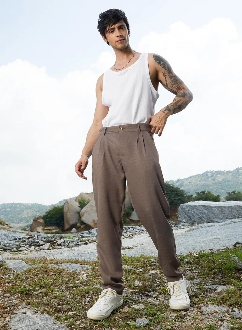 Campus Sutra Brown Lightweight - Korean Tailored Trousers for Men | Best Price UAE