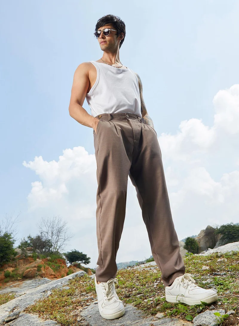 Campus Sutra Brown Lightweight - Korean Tailored Trousers for Men | Best Price UAE