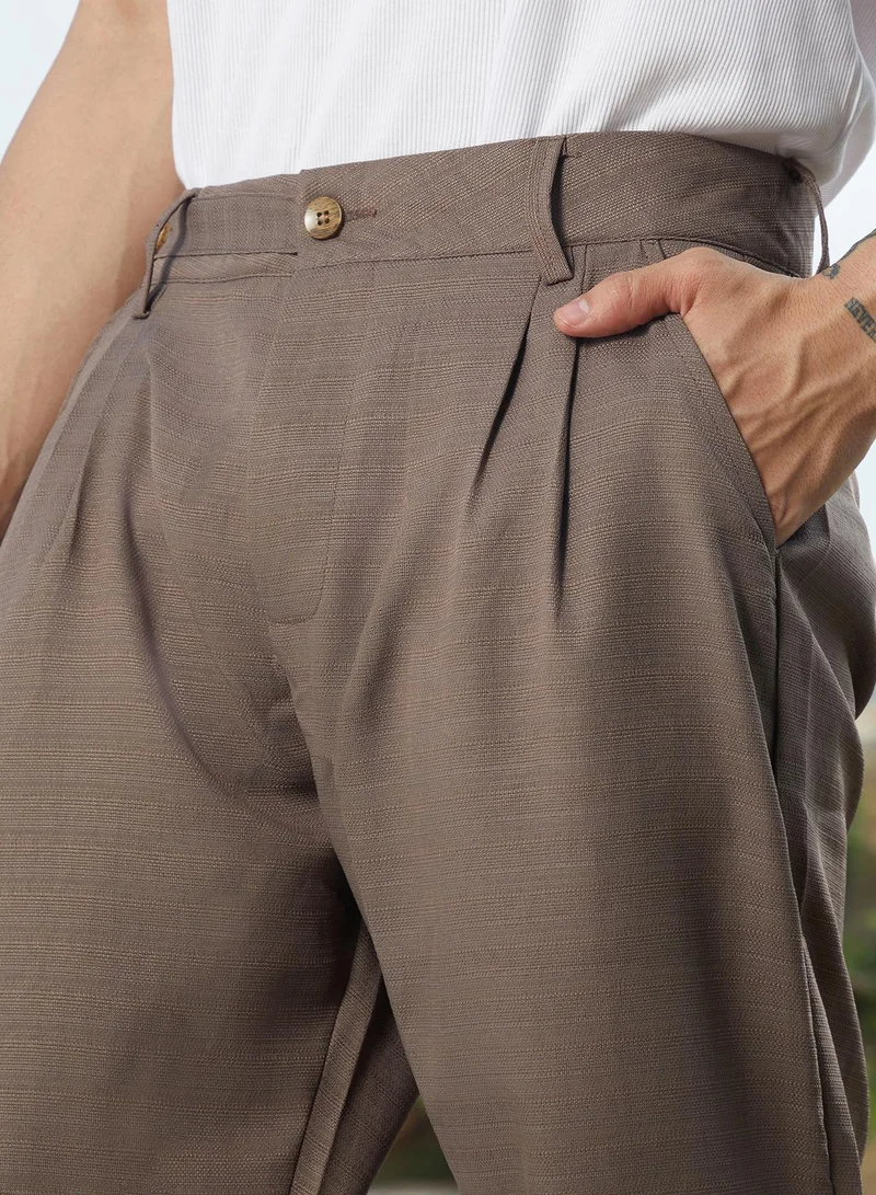 Campus Sutra Brown Lightweight - Korean Tailored Trousers for Men | Best Price UAE