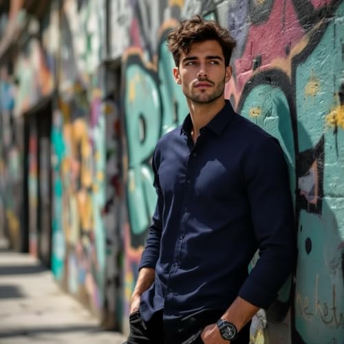 Glowic Men's Plain Casual Shirt | Cotton Soft & Breathable Fabric | Full Sleeve Comfort Fit Stylish Solid Shirts for Office (in, Alpha, S, Regular, Navy Blue) - Image 4