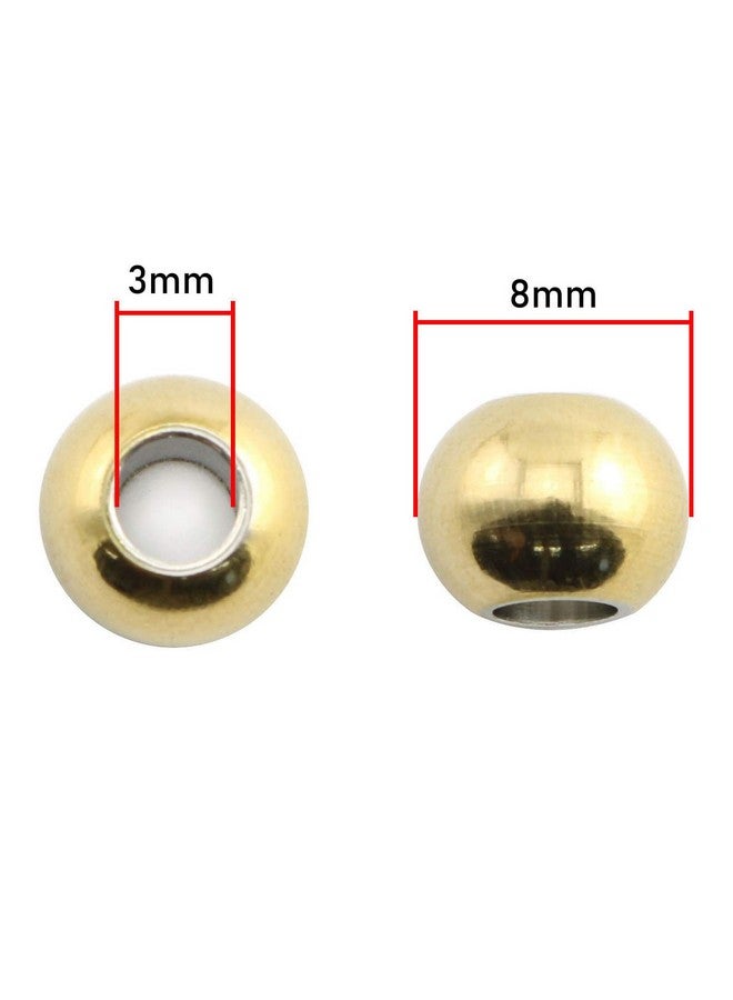 RuiLing 50 Pack 304 Stainless Steel Smooth Round Spacer Beads 3Mm Hole Seamless Loose Beads For Jewelry Making Findings Diy Crafts Accessories 8Mm(Gold) - Image 3