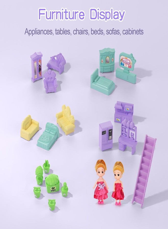 Randhar Lilac Purple Doll House for Girls, Dream Dollhouse 9 Rooms with 2 Dolls, Lights, Animals, Furniture and Accessories, Pretend-Play Toddler Playhouse Gift 3 4 5 6 7 8 9 10+ Year Old Girls Toys - Image 5