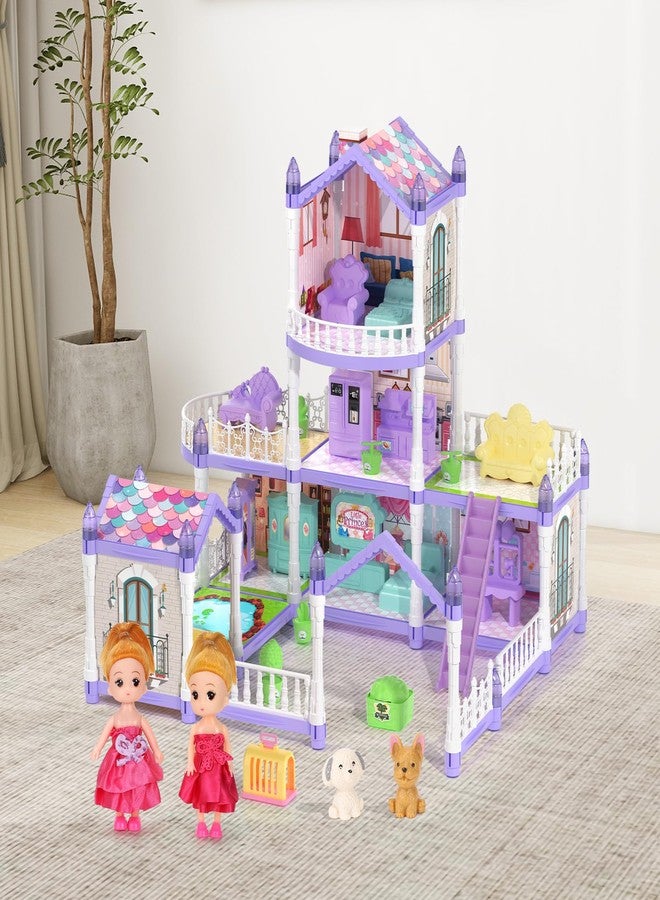Randhar Lilac Purple Doll House for Girls, Dream Dollhouse 9 Rooms with 2 Dolls, Lights, Animals, Furniture and Accessories, Pretend-Play Toddler Playhouse Gift 3 4 5 6 7 8 9 10+ Year Old Girls Toys - Image 3
