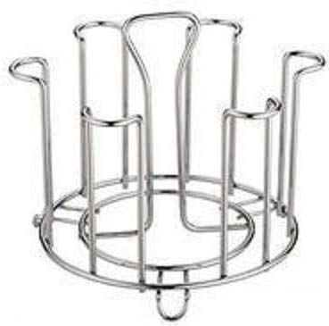 GALV Stainless Steel and Virgin Glass Holder for 6 Glasses and Glass Stand Steel for KitchenDining Table Good Looking Stainless Steel Round Shape Glass Stand - Image 5