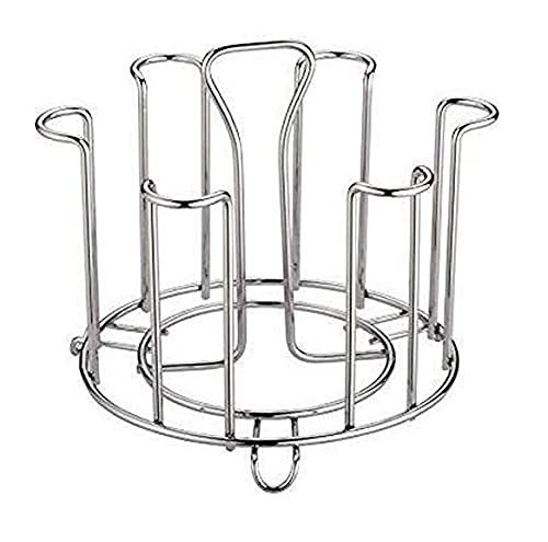 GALV Stainless Steel and Virgin Glass Holder for 6 Glasses and Glass Stand Steel for KitchenDining Table Good Looking Stainless Steel Round Shape Glass Stand - Image 1
