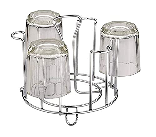 GALV Stainless Steel and Virgin Glass Holder for 6 Glasses and Glass Stand Steel for KitchenDining Table Good Looking Stainless Steel Round Shape Glass Stand - Image 2