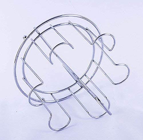 GALV Stainless Steel and Virgin Glass Holder for 6 Glasses and Glass Stand Steel for KitchenDining Table Good Looking Stainless Steel Round Shape Glass Stand - Image 4