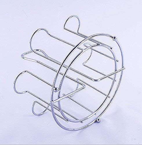 GALV Stainless Steel and Virgin Glass Holder for 6 Glasses and Glass Stand Steel for KitchenDining Table Good Looking Stainless Steel Round Shape Glass Stand - Image 3