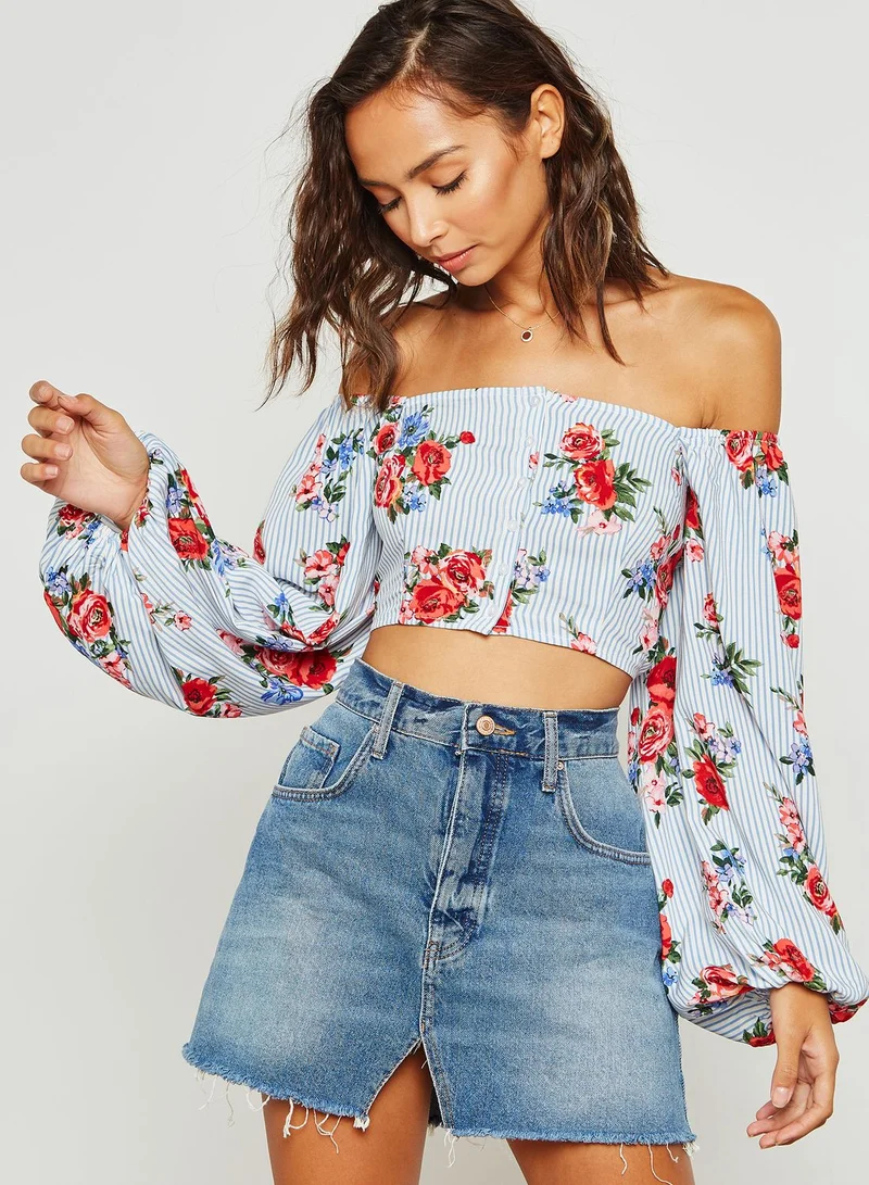 FOREVER 21 Cropped Floral Bardot Top