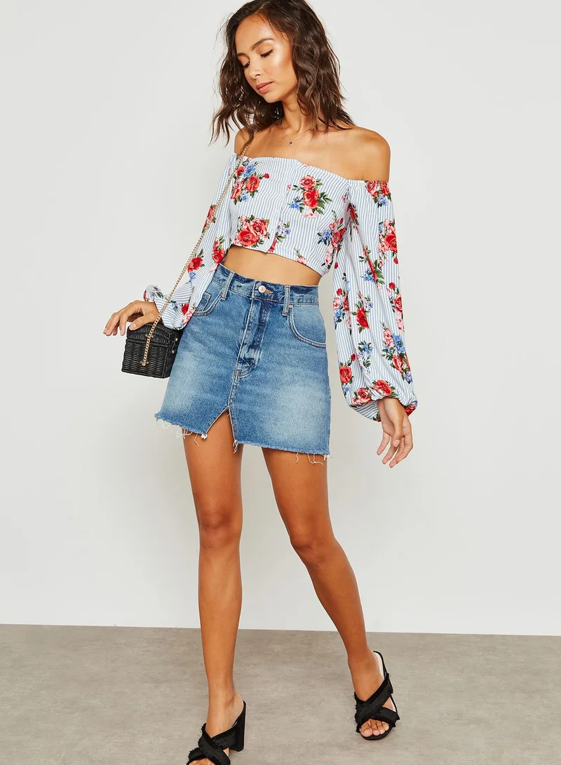 FOREVER 21 Cropped Floral Bardot Top