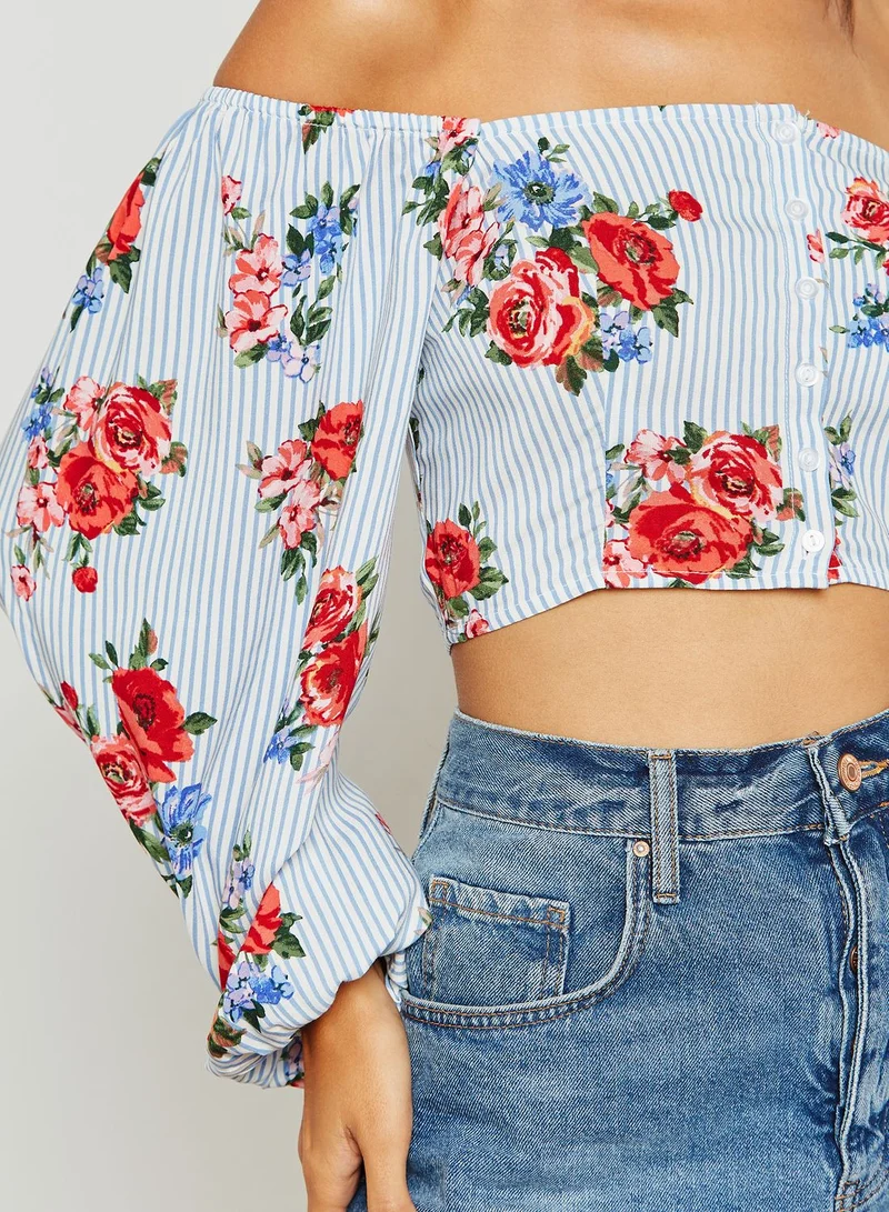 FOREVER 21 Cropped Floral Bardot Top