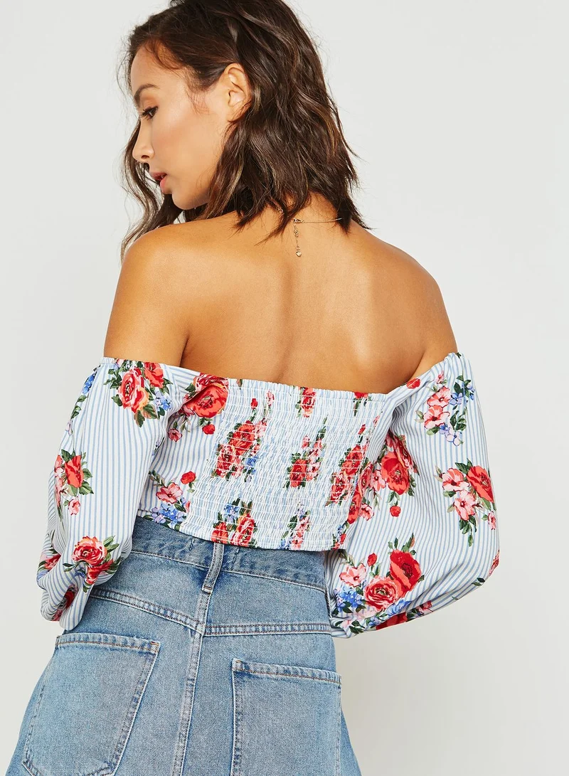 FOREVER 21 Cropped Floral Bardot Top