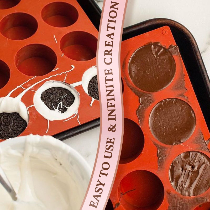 HKNMTT Round Silicone Molds 2 PCS, 12-Cavity 2.1" Cylinder Chocolate Covered Cookie Mold, Food Grade Non-Stick Baking Moulds Compatible Oreos Candy Handmade Soap Pudding Jello Mini Cake Jelly Brownie - Image 5