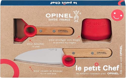 Opinel Le Petit Chef Complete 3 Piece Kitchen Set, Chef Knife with Rounded Tip, Fingers Guard, Peeler, For Children and Teaching Food Prep and Kitchen Safety, Made in France - Image 1