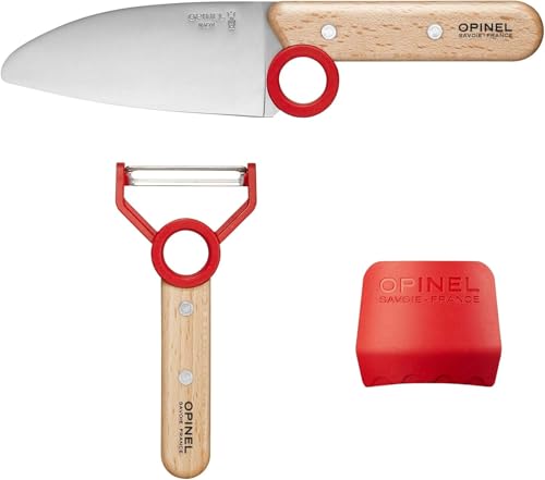 Opinel Le Petit Chef Complete 3 Piece Kitchen Set, Chef Knife with Rounded Tip, Fingers Guard, Peeler, For Children and Teaching Food Prep and Kitchen Safety, Made in France - Image 4