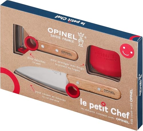 Opinel Le Petit Chef Complete 3 Piece Kitchen Set, Chef Knife with Rounded Tip, Fingers Guard, Peeler, For Children and Teaching Food Prep and Kitchen Safety, Made in France - Image 2