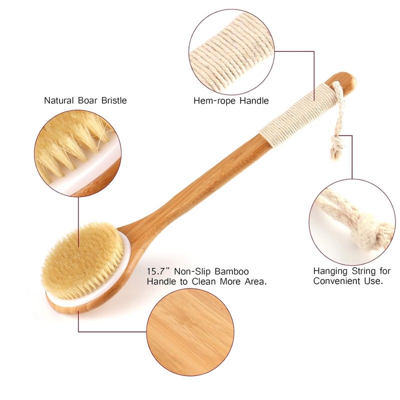 STORE77 Long Handle for Shower Bath Back Rubbing Brush Cleaning Brush Back Scrubber for Shower Bath Brush Long Handled Curved Wooden Back Brush Dry Brushing and Back Scratching for Men and Women - Image 2