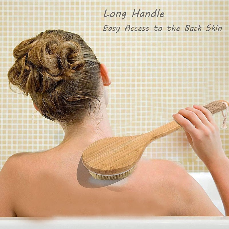 STORE77 Long Handle for Shower Bath Back Rubbing Brush Cleaning Brush Back Scrubber for Shower Bath Brush Long Handled Curved Wooden Back Brush Dry Brushing and Back Scratching for Men and Women - Image 3