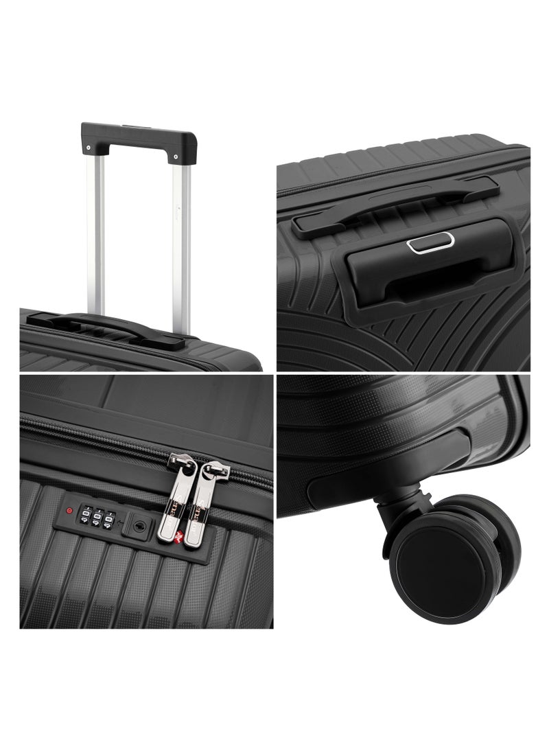 SENATOR Unisex Hard Case Medium Checked Luggage Lightweight PP Fashion Trolley Luggage with 360° Degree 4 Twin Wheel and Safe Zippers KH1010 Black - Image 4