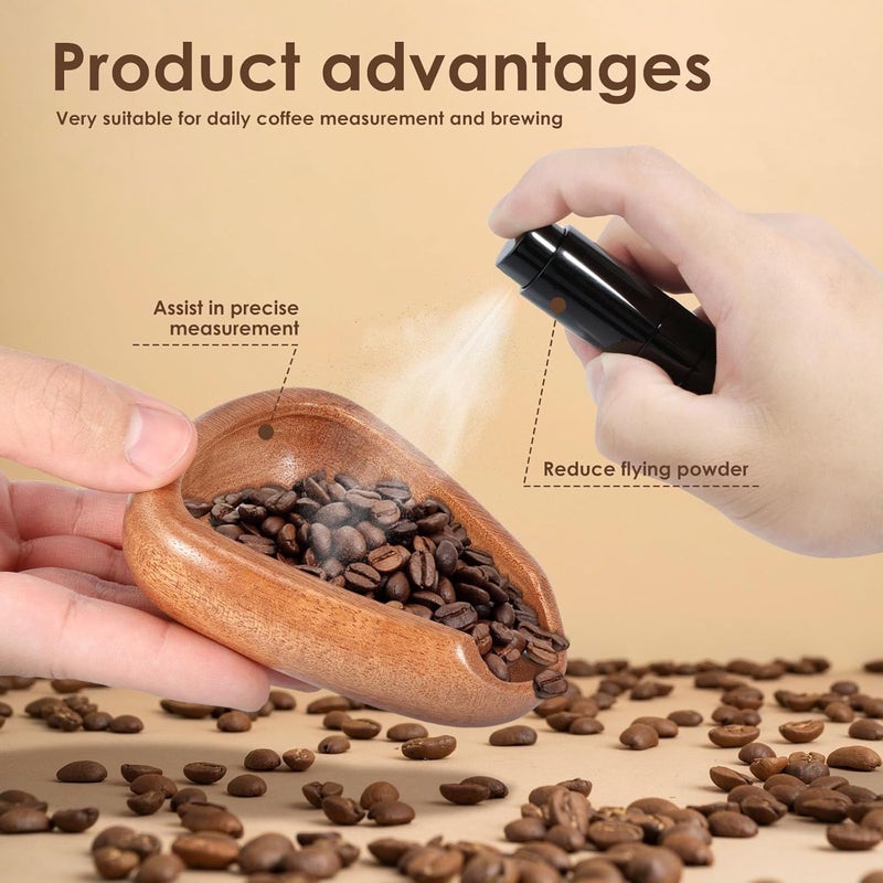 windforgecraft Coffee Dosing Cup Set Coffee Dosing Tray Wood Coffee Bean Dosing Cup and Spray Bottle Set Single Dose Measuring Tray Set Coffee Bean Measuring Cup Spoon Espresso Accessories Kit (Brown) - Image 3
