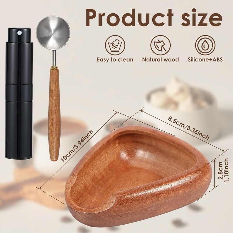 windforgecraft Coffee Dosing Cup Set Coffee Dosing Tray Wood Coffee Bean Dosing Cup and Spray Bottle Set Single Dose Measuring Tray Set Coffee Bean Measuring Cup Spoon Espresso Accessories Kit (Brown) - Image 2
