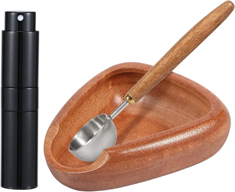 windforgecraft Coffee Dosing Cup Set Coffee Dosing Tray Wood Coffee Bean Dosing Cup and Spray Bottle Set Single Dose Measuring Tray Set Coffee Bean Measuring Cup Spoon Espresso Accessories Kit (Brown) - Image 1