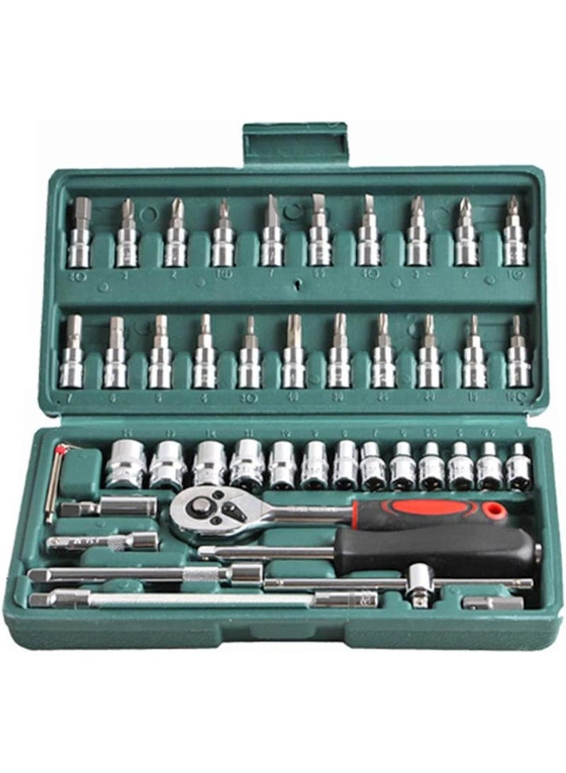 GGOOT 46pcs Wrench Socket Spanner Kit High Carbon Steel Screwdriver Motorcycle Automobile Repair Maintenance Tool Hardware Hand tool set (Size : D 46pcs) - Image 2
