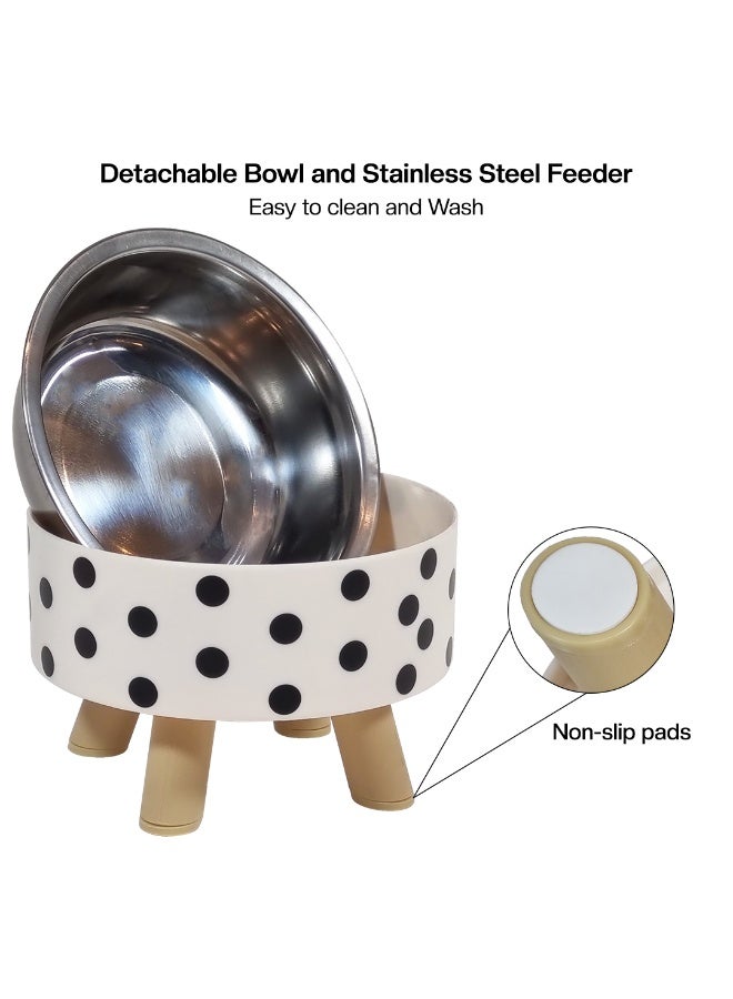 NNC PETS Raised cat bowl with Detachable design, Durable PP material, and Non-slip base, Stainless steel pet feeding bowl for Indoor cats & small dogs, 14 cm (WHITE) - Image 3