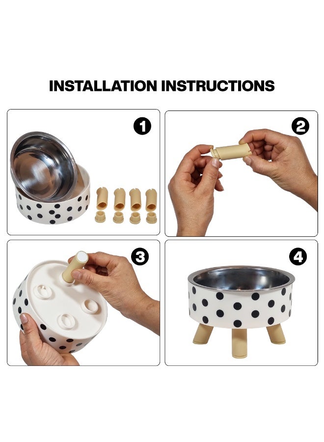 NNC PETS Raised cat bowl with Detachable design, Durable PP material, and Non-slip base, Stainless steel pet feeding bowl for Indoor cats & small dogs, 14 cm (WHITE) - Image 4