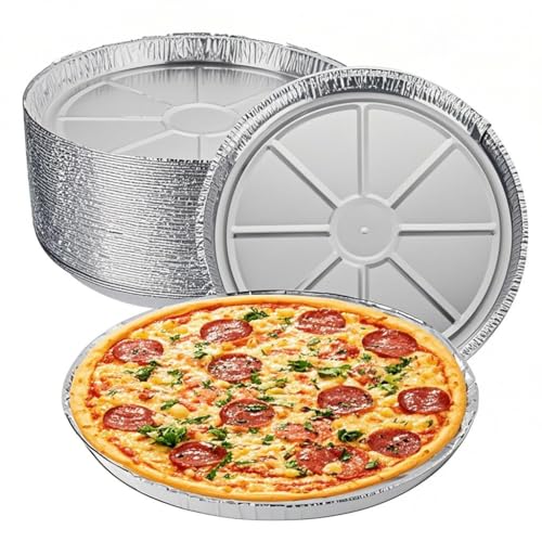 GDOODM 25 Pack 12 Inch Disposable Pizza Pans, Aluminum Pizza Pans, Round Pizza Pan Foil Focaccia Pan, Chocolate Cookies Cake Tin, Serving Platter Tray, Freezer & Oven Safe - Image 1