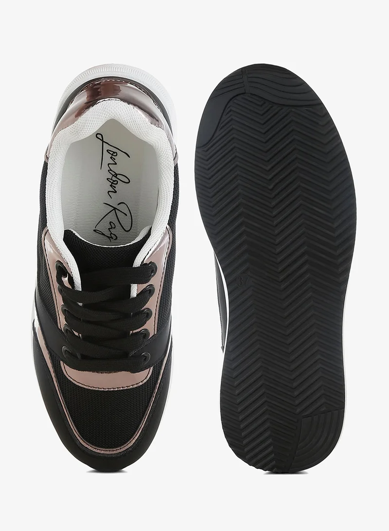London Rag black London Rag Women's Chunky Mesh Lace Up Sneakers In Black for Women | Best Price UAE