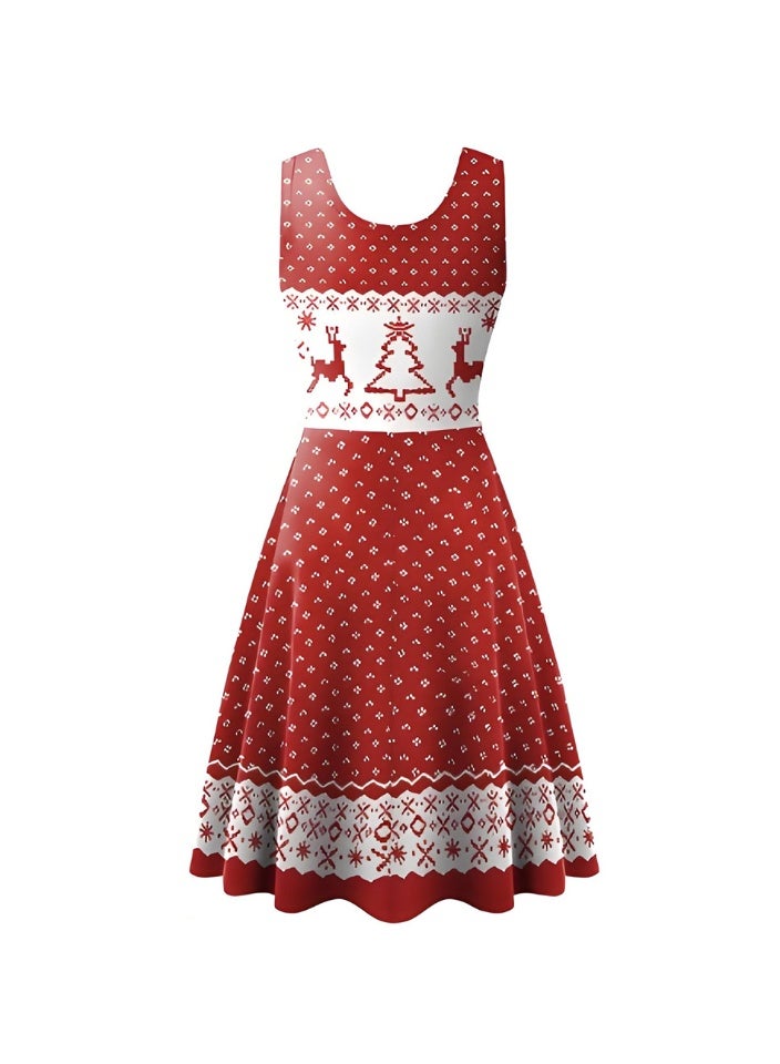 إسكدنيا فستان زي مطبوع بلا أكمام للنساء لباس عيد الميلاد للبالغين - Image 2