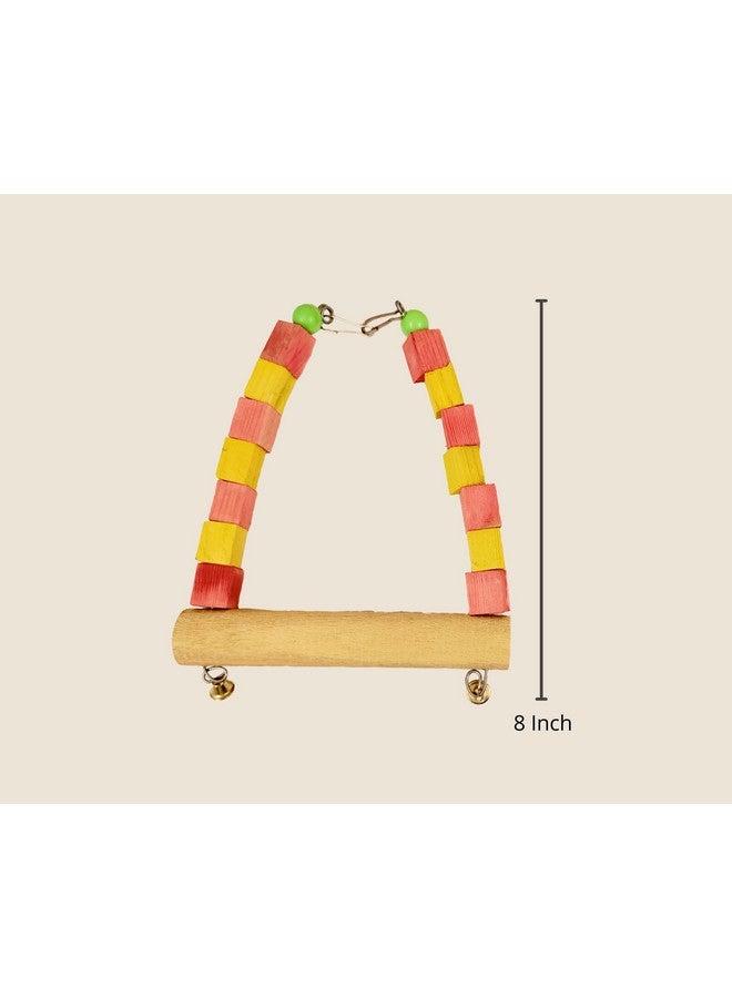Generic Natural Wooden Chewing 8" Colorful Swing Toy For Small To Medium Birds - Bird Cage Accessories  - Image 2