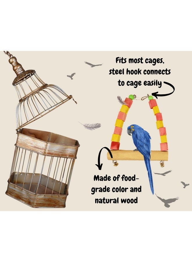 Generic Natural Wooden Chewing 8" Colorful Swing Toy For Small To Medium Birds - Bird Cage Accessories  - Image 3