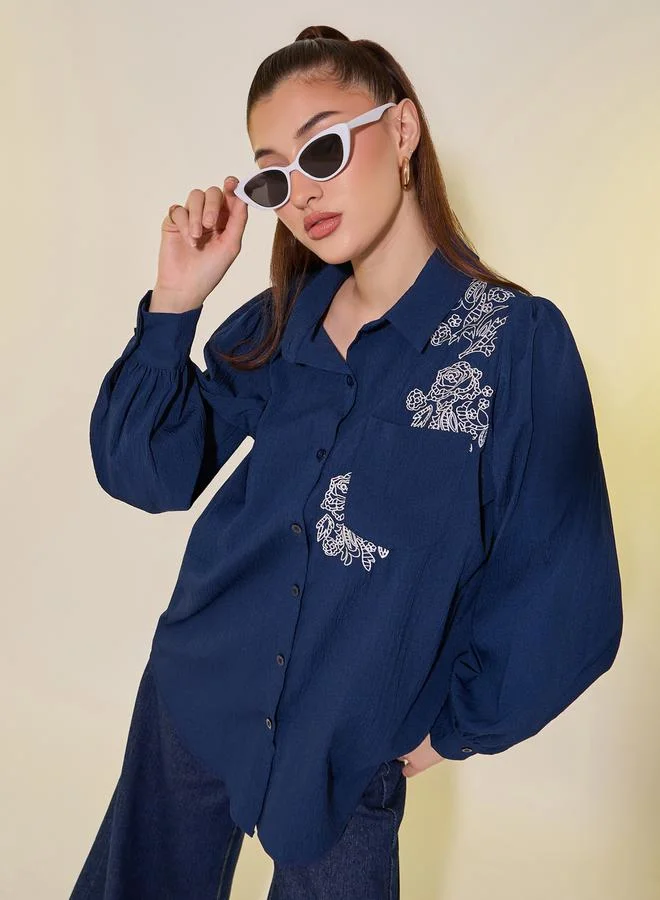 Styli Styli Embroidered Detail Long Sleeve Shirt
