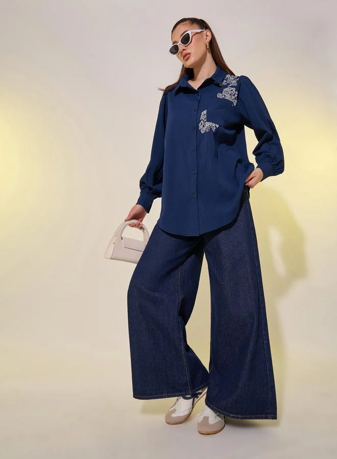 Styli Styli Embroidered Detail Long Sleeve Shirt