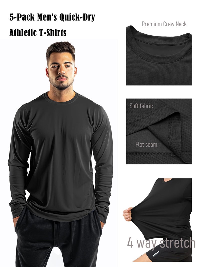 Yafanqi 5 Pack Mens Long Sleeve Shirts Quick Dry Moisture Wicking Athletic Running Gym Workout T Shirts - Image 3