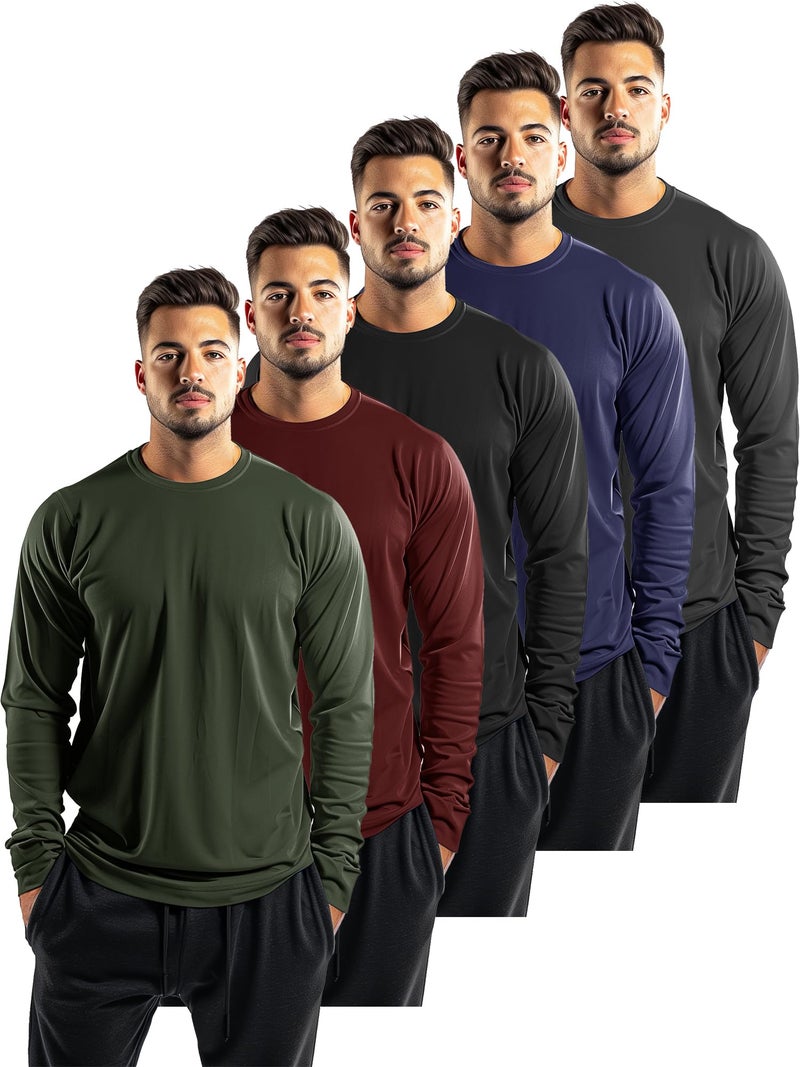 Yafanqi 5 Pack Mens Long Sleeve Shirts Quick Dry Moisture Wicking Athletic Running Gym Workout T Shirts - Image 1