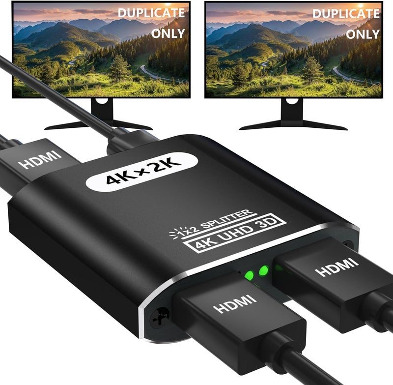 Closs HDMI Splitter 1 in 2 Out, 4K HDMI Splitter for Dual Monitors Supports 3D Full HD 1080P Aluminum HDMI Spliter Dual Monitor HDMI Adapter Compatible for PS4 Fire Stick HDTV(1 Source to 2 Displays) - Image 1