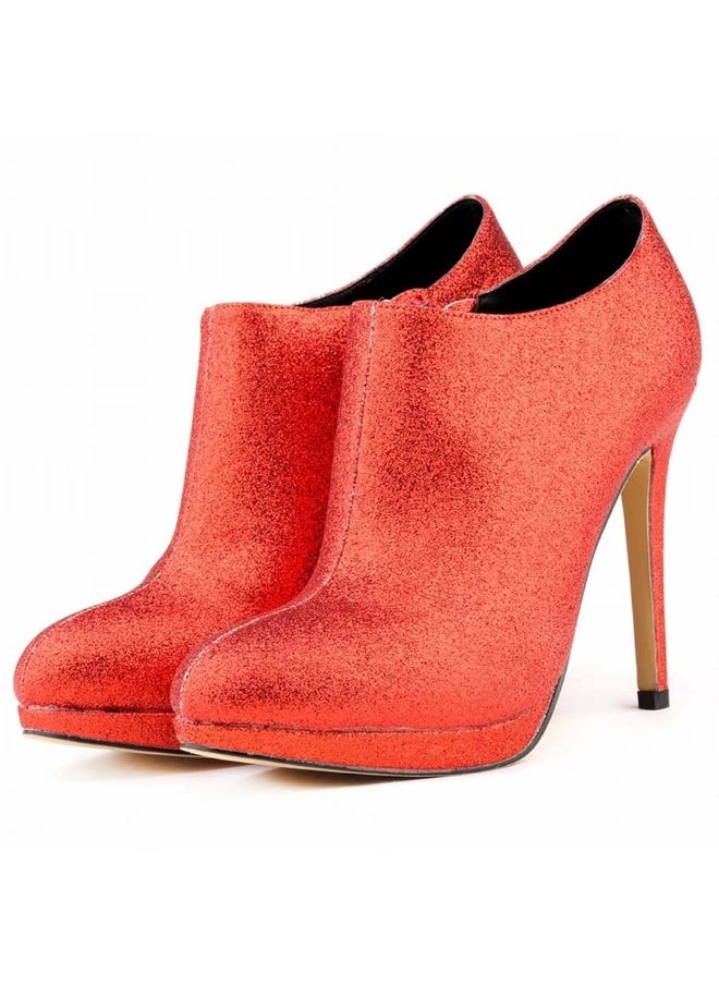 Loquat Winter British Style Round Toe Sparkling High Heels 14cm bright red  - Image 1