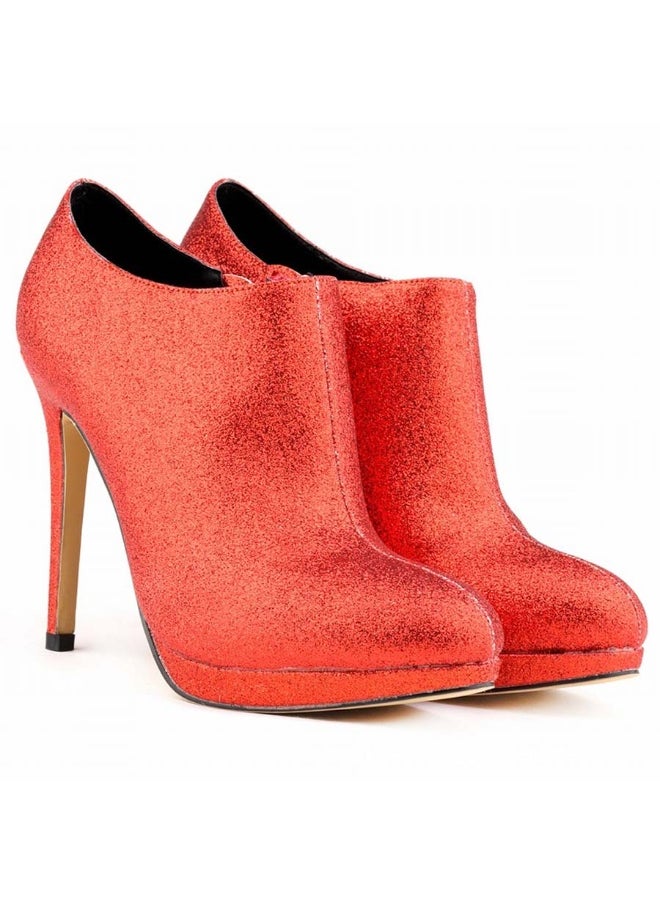 Loquat Winter British Style Round Toe Sparkling High Heels 14cm bright red  - Image 2