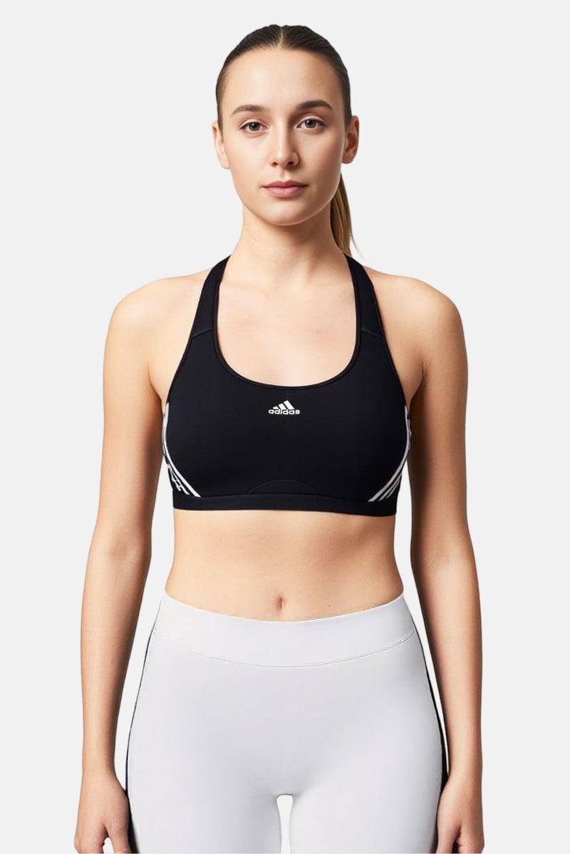 Adidas Women Plus Size Brand Logo Padded Sports Bra, Black  - Image 1