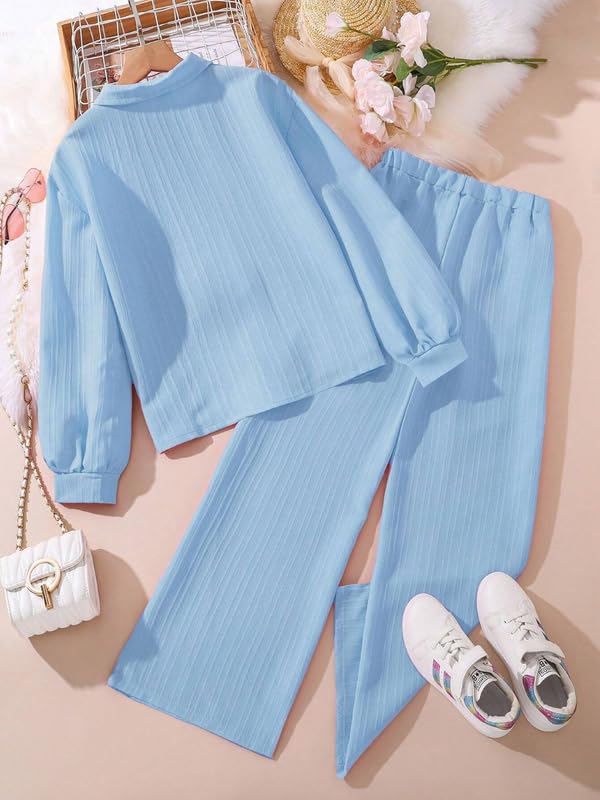 Niren Enterprise Girls' 2-Piece Co-Ord Blue Shirt & Pants, Soft Fabric, Casual Wear, Relaxed Fit for Kids Set - Image 2
